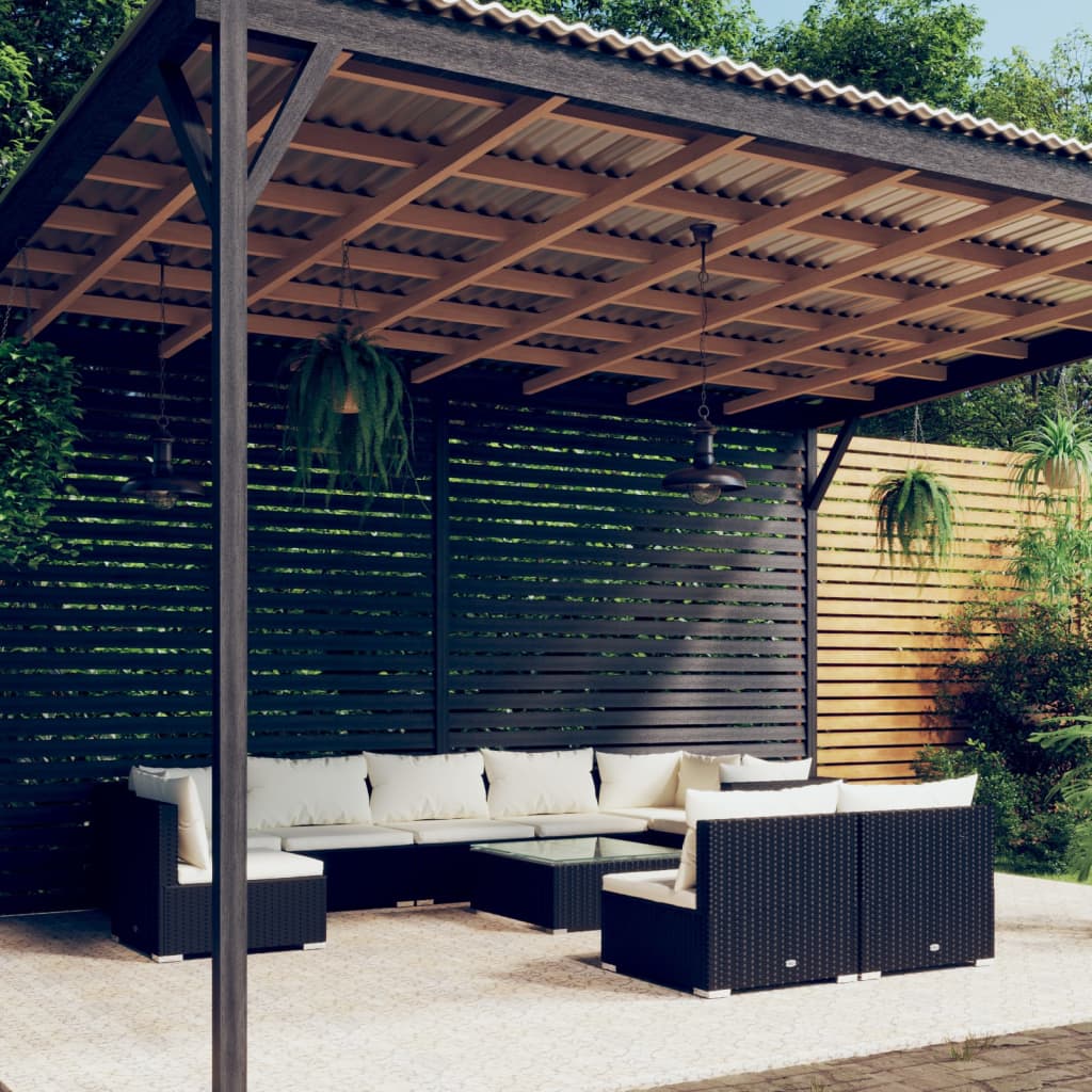 Σαλόνι Κήπου Σετ 10 Τεμαχίων Μαύρο Συνθετικό Ρατάν με Μαξιλάρια - PAKOBAZAAR