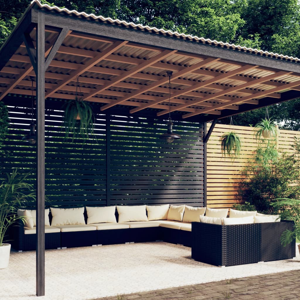 Σαλόνι Κήπου Σετ 10 Τεμαχίων Μαύρο Συνθετικό Ρατάν με Μαξιλάρια - PAKOBAZAAR