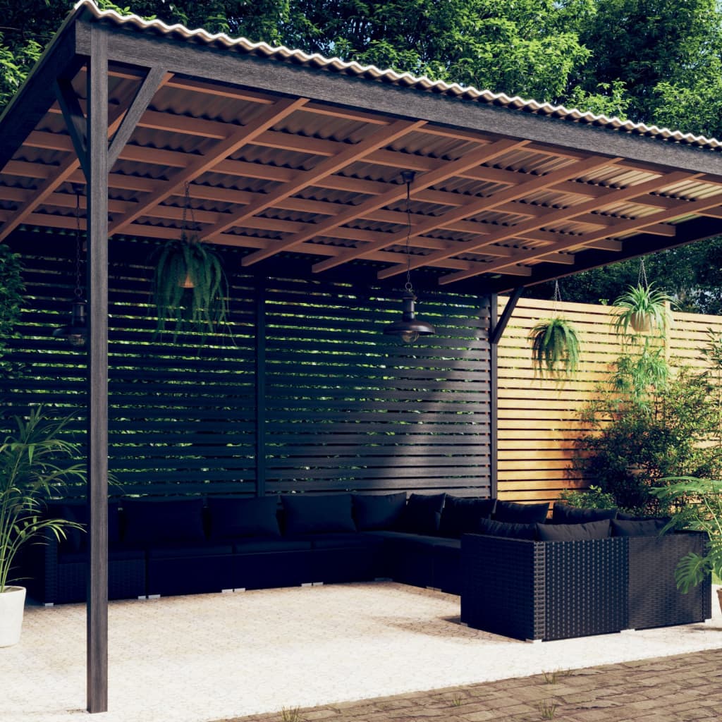 Σαλόνι Κήπου Σετ 10 Τεμαχίων Μαύρο Συνθετικό Ρατάν με Μαξιλάρια - PAKOBAZAAR