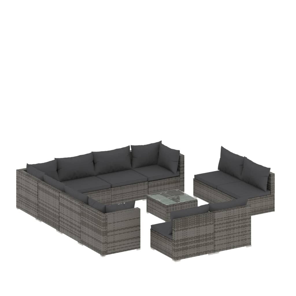 Σαλόνι Κήπου 12 Τεμαχίων Γκρι από Συνθετικό Ρατάν με Μαξιλάρια - PAKOBAZAAR