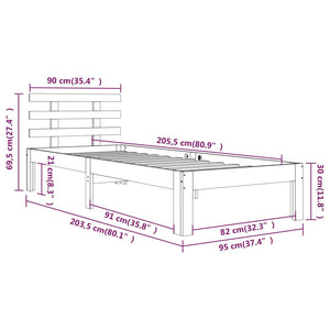 Πλαίσιο Κρεβατιού 90 x 200 εκ. από Μασίφ Ξύλο - Pakobazaar