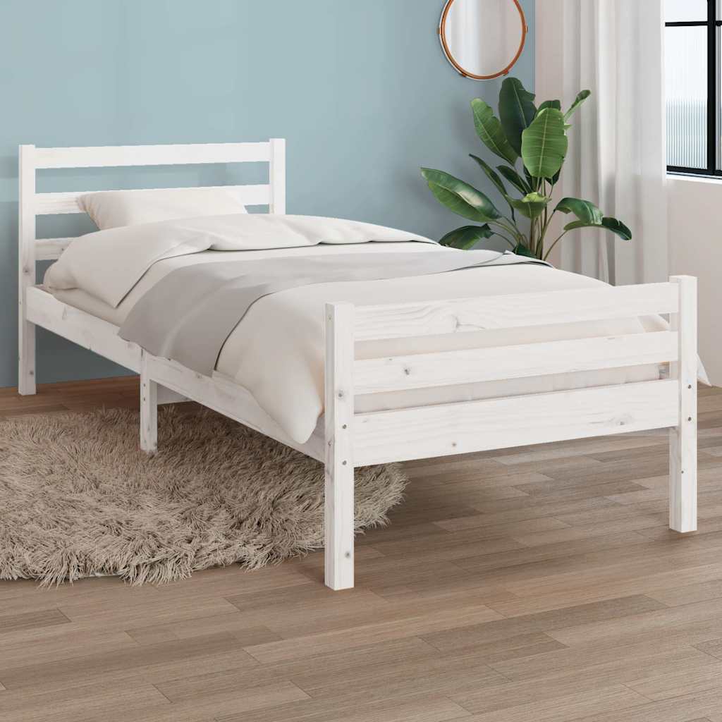 Πλαίσιο Κρεβατιού Λευκό 75x190 εκ. Μασίφ Ξύλο Small Single