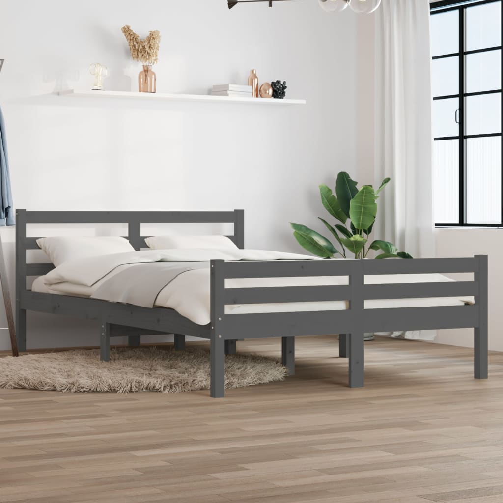 Πλαίσιο Κρεβατιού Γκρι 150 x 200 εκ. Μασίφ Ξύλο King Size