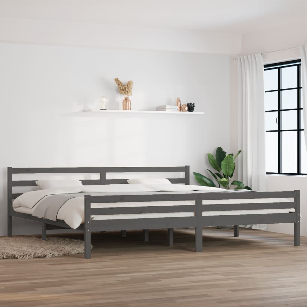 Πλαίσιο Κρεβατιού Γκρι 180 x 200 εκ Ξύλο Πεύκου Super King