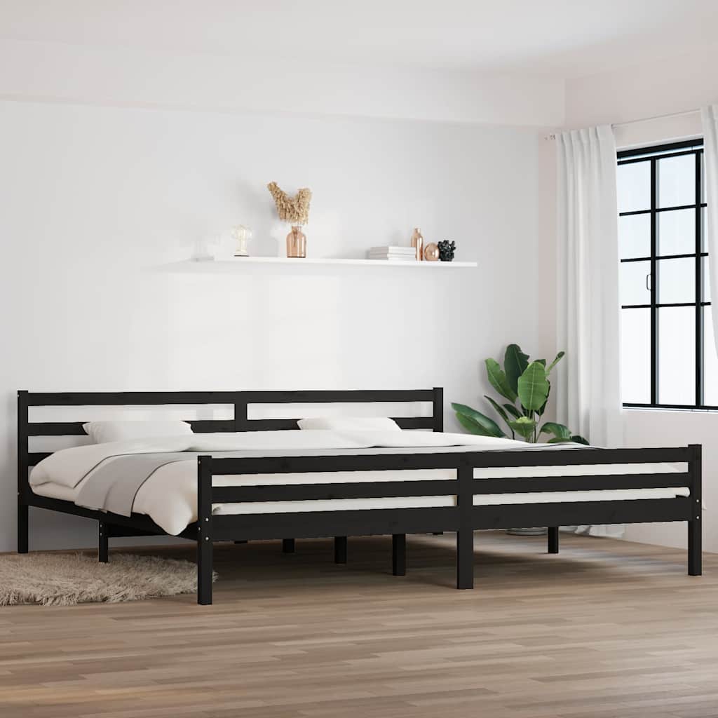 Πλαίσιο Κρεβατιού Μαύρο 180 x 200 εκ Ξύλο Πεύκου Super King