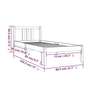 Πλαίσιο Κρεβατιού Λευκό 75x190 εκ. Μασίφ Ξύλο Small Single