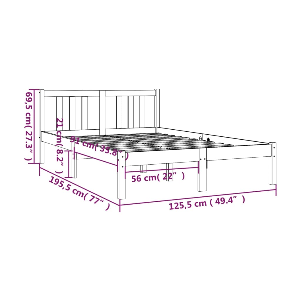 Πλαίσιο Κρεβατιού Μαύρο 120 x 190 εκ. Μασίφ Ξύλο Small Double