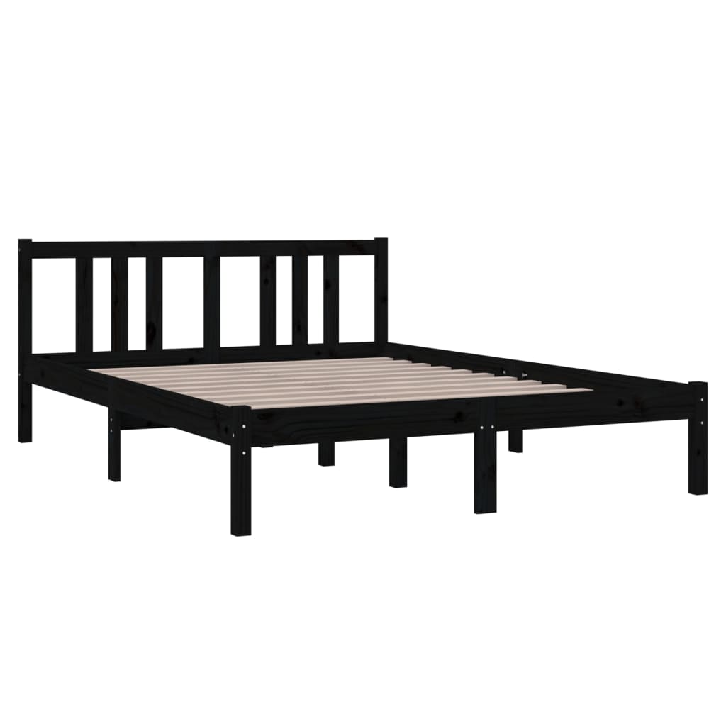 Πλαίσιο Κρεβατιού Μαύρο 135x190 εκ. από Μασίφ Ξύλο Double