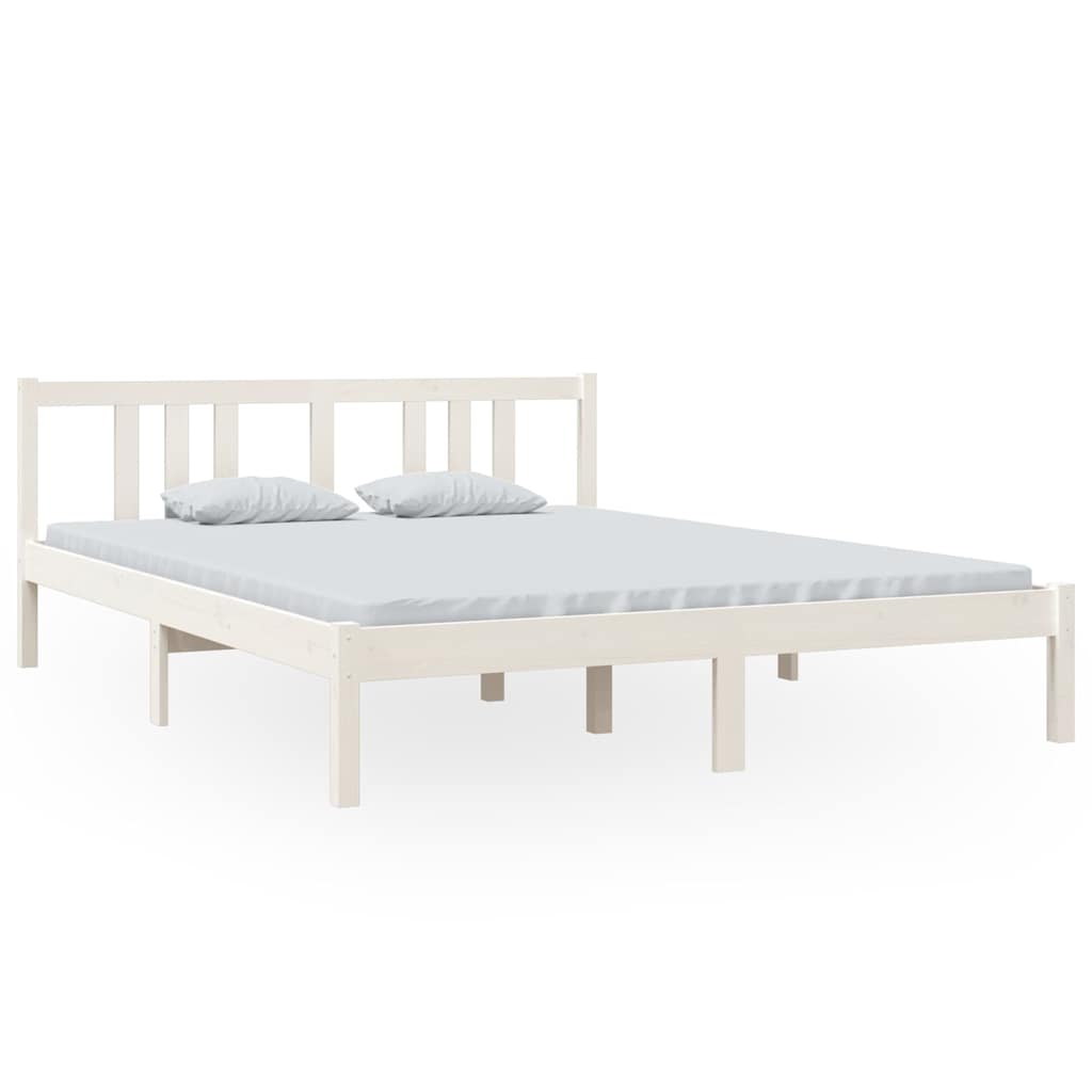 Πλαίσιο Κρεβατιού Λευκό 150 x 200 εκ. Μασίφ Ξύλο King Size