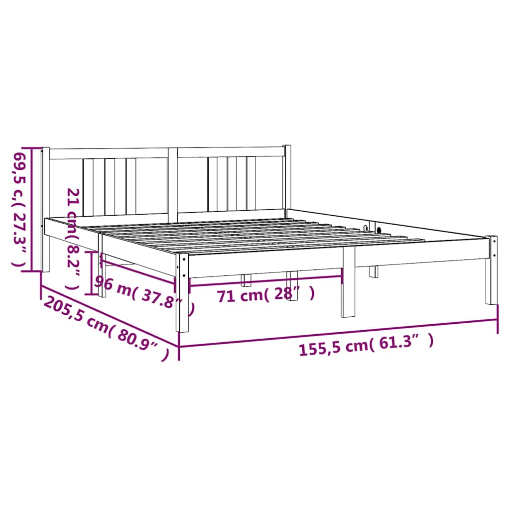 Πλαίσιο Κρεβατιού Λευκό 150 x 200 εκ. Μασίφ Ξύλο King Size