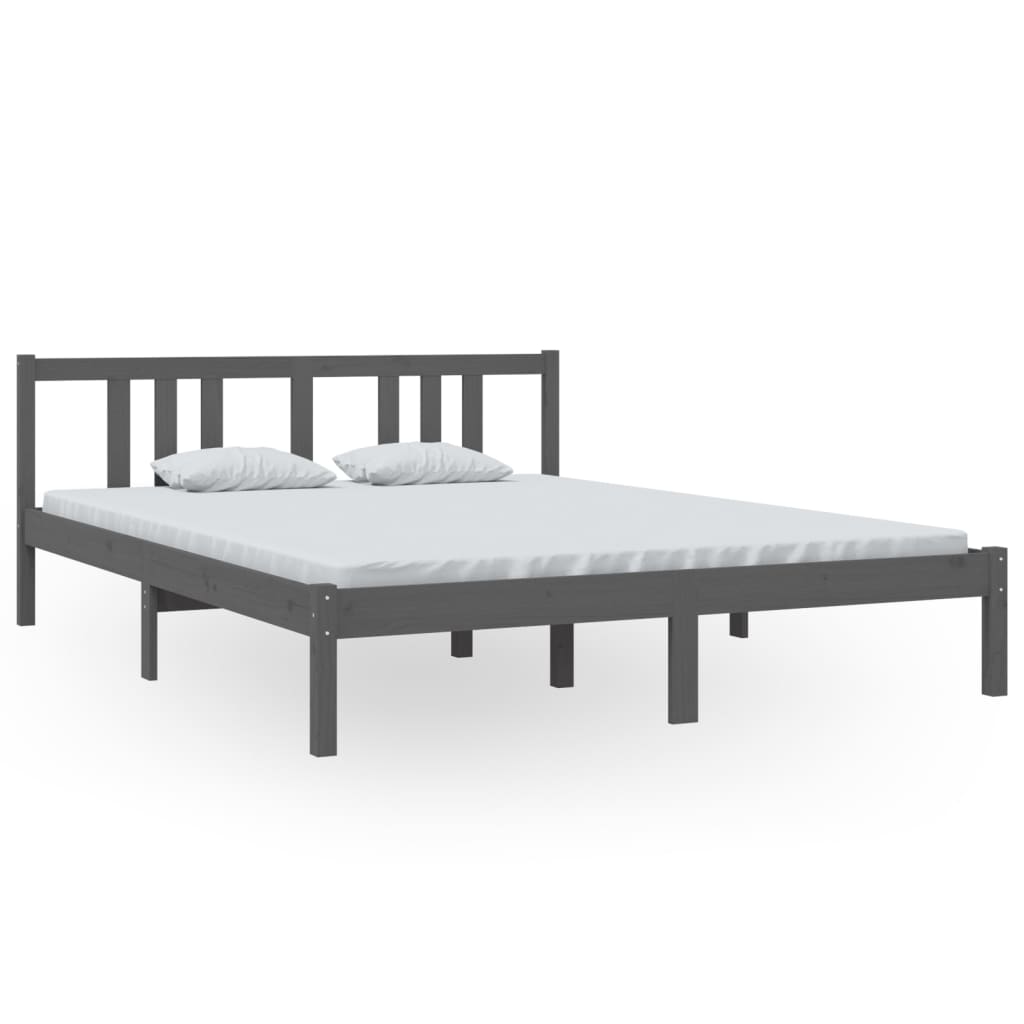 Πλαίσιο Κρεβατιού Γκρι 150 x 200 εκ. Μασίφ Ξύλο King Size