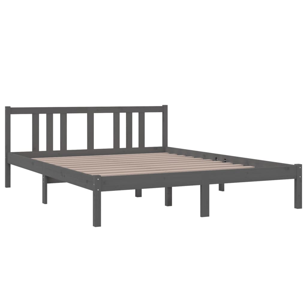 Πλαίσιο Κρεβατιού Γκρι 150 x 200 εκ. Μασίφ Ξύλο King Size