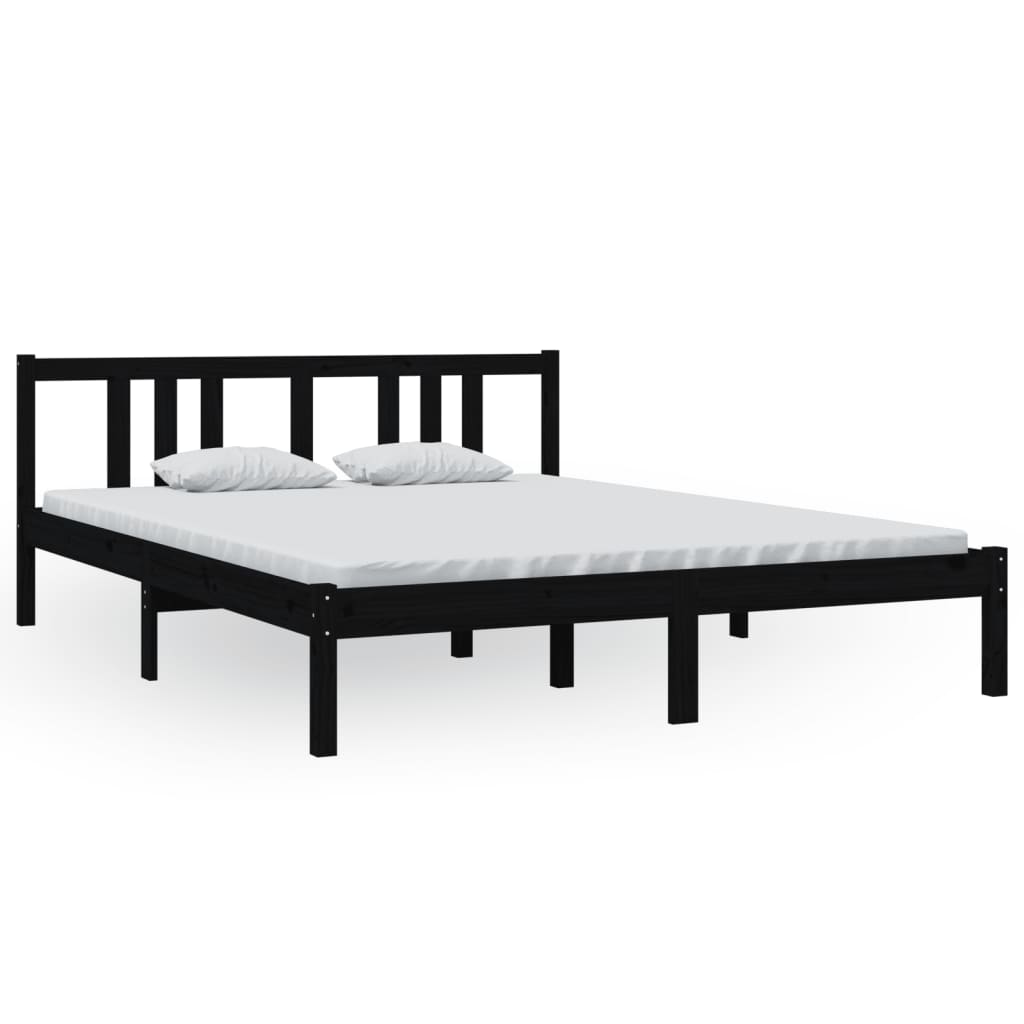 Πλαίσιο Κρεβατιού Μαύρο 150 x 200 εκ. Μασίφ Ξύλο King Size