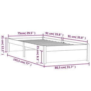 Πλαίσιο Κρεβατιού Λευκό 75x190 εκ. Μασίφ Ξύλο Small Single - Pakobazaar