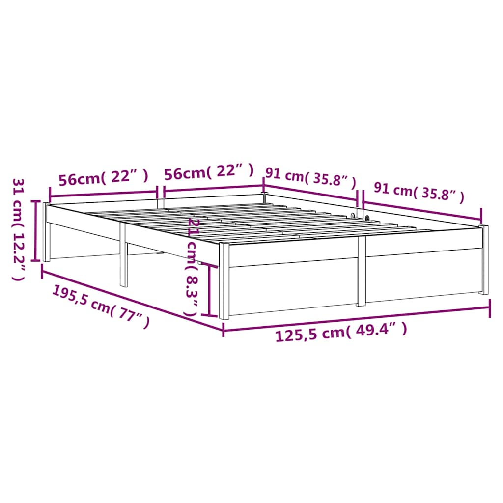 Πλαίσιο Κρεβατιού 120 x 190 εκ. από Μασίφ Ξύλο Small Double