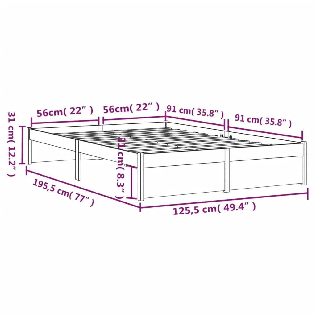 Πλαίσιο Κρεβατιού Γκρι 120x190 εκ. Μασίφ Ξύλο Small Double