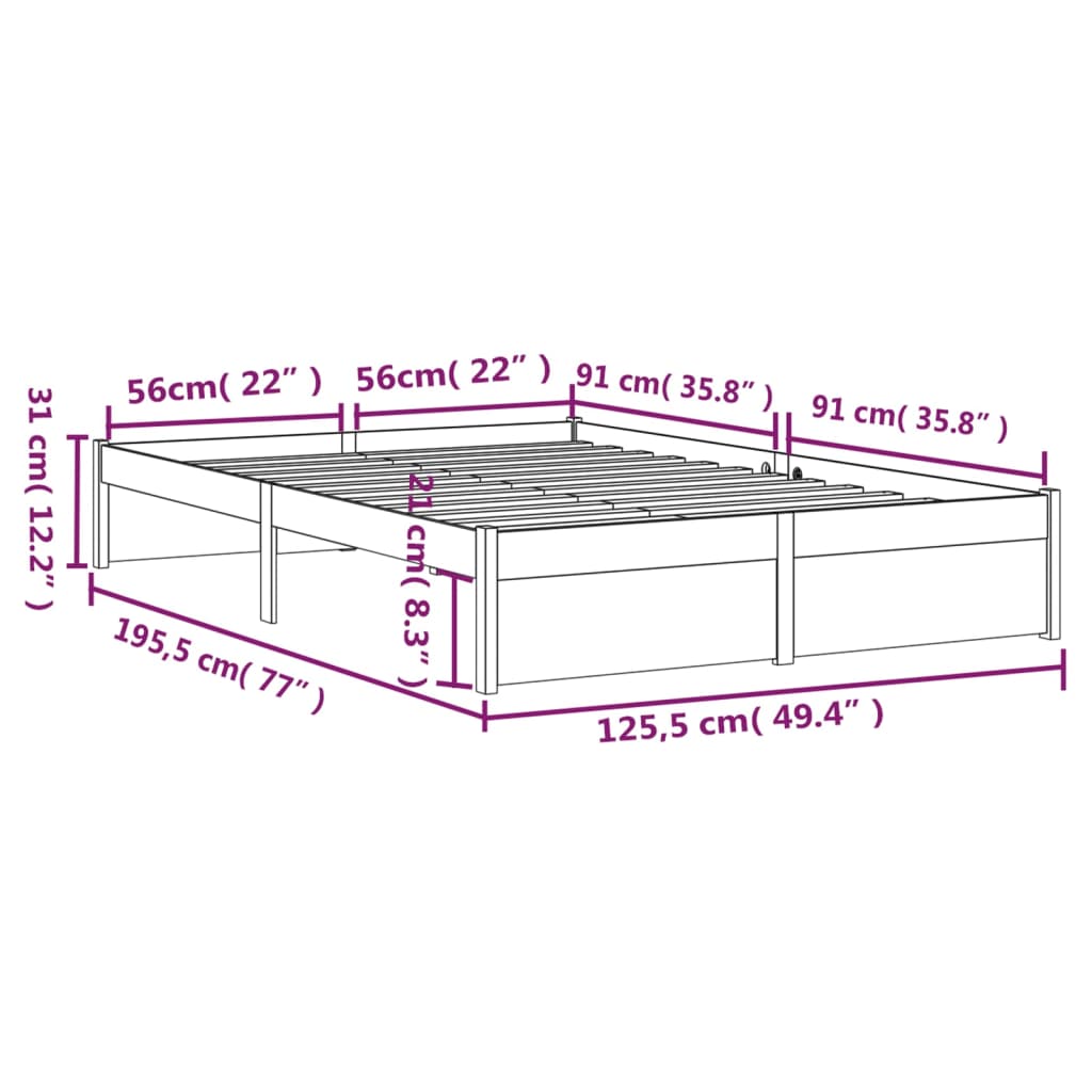 Πλαίσιο Κρεβατιού Μελί 120x190 εκ. Μασίφ Ξύλο Small Double