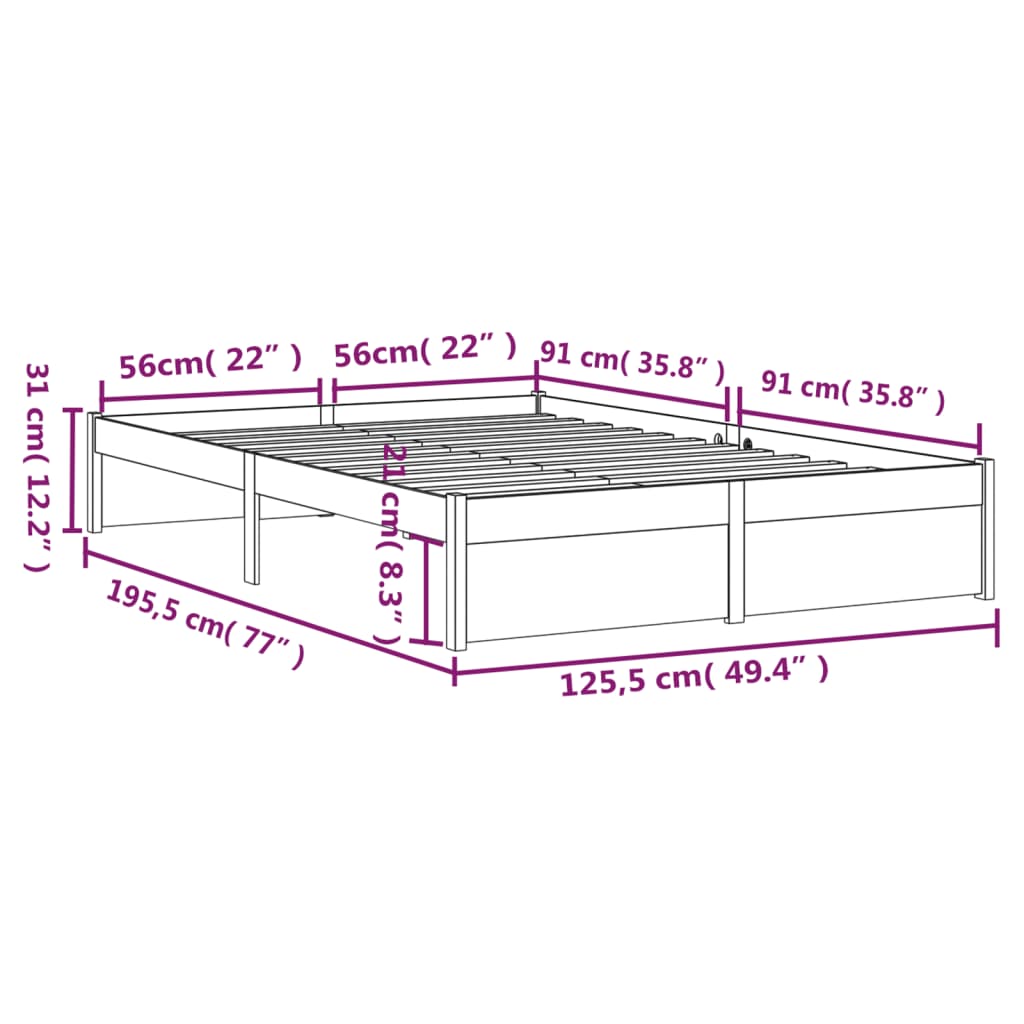 Πλαίσιο Κρεβατιού Μαύρο 120 x 190 εκ. Μασίφ Ξύλο Small Double - Pakobazaar