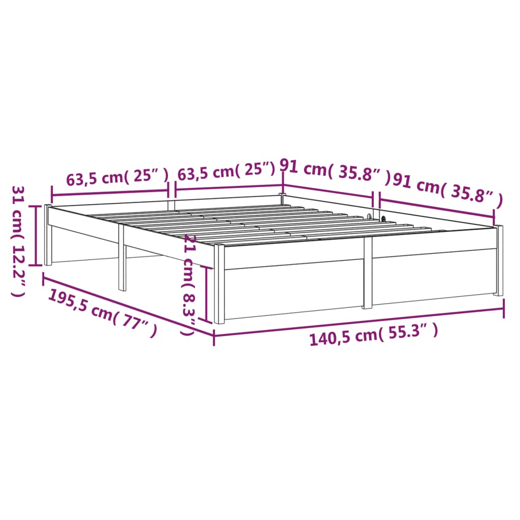 Πλαίσιο Κρεβατιού Μελί 135 x 190 εκ Ξύλο Πεύκου Double