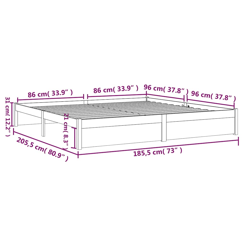 Πλαίσιο Κρεβατιού Γκρι 180 x 200 εκ Ξύλο Πεύκου Super King