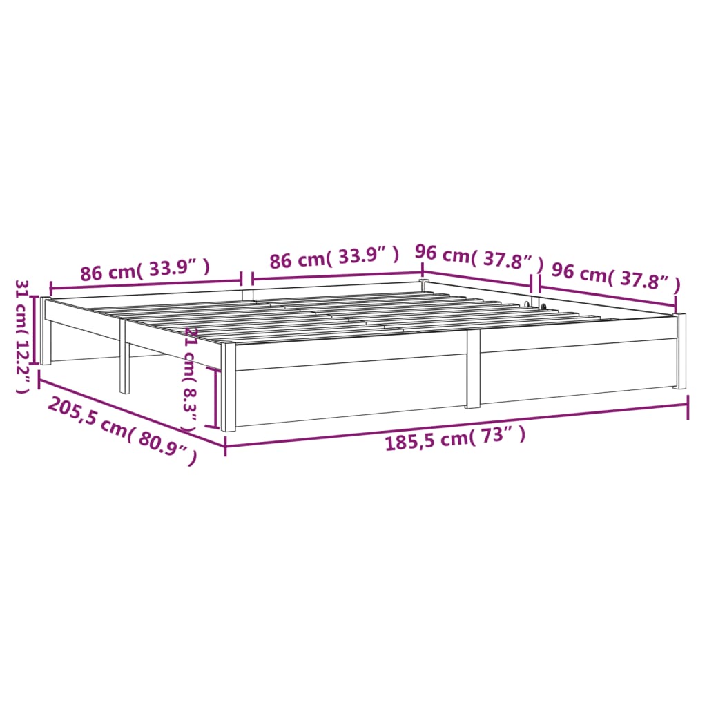 Πλαίσιο Κρεβατιού Μαύρο 180 x 200 εκ Ξύλο Πεύκου Super King