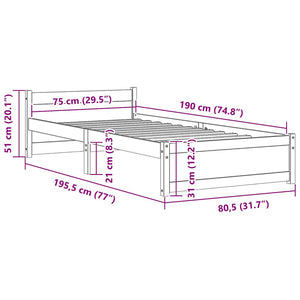 Πλαίσιο Κρεβατιού 75 x 190 εκ. από Μασίφ Ξύλο Small Single