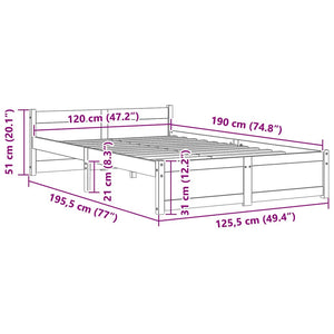 Πλαίσιο Κρεβατιού Λευκό 120x190 εκ. Μασίφ Ξύλο Small Double - Pakobazaar