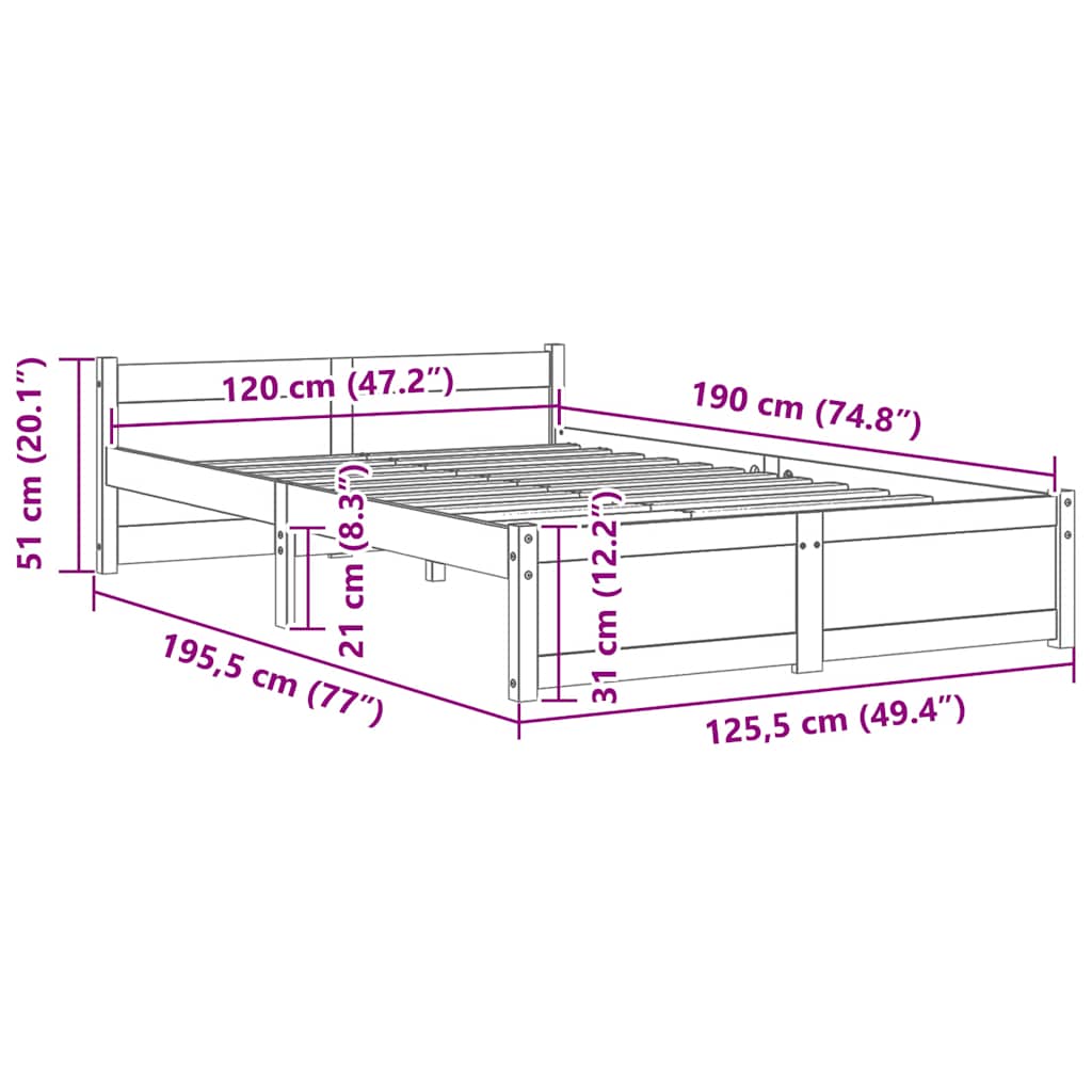 Πλαίσιο Κρεβατιού Μαύρο 120 x 190 εκ. Μασίφ Ξύλο Small Double