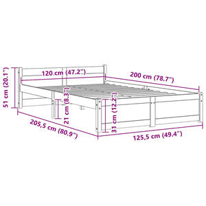Πλαίσιο Κρεβατιού Γκρι 120 x 200 εκ. από Μασίφ Ξύλο