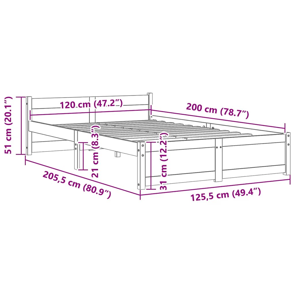 Πλαίσιο Κρεβατιού Καφέ Μελί 120 x 200 εκ. από Μασίφ Ξύλο