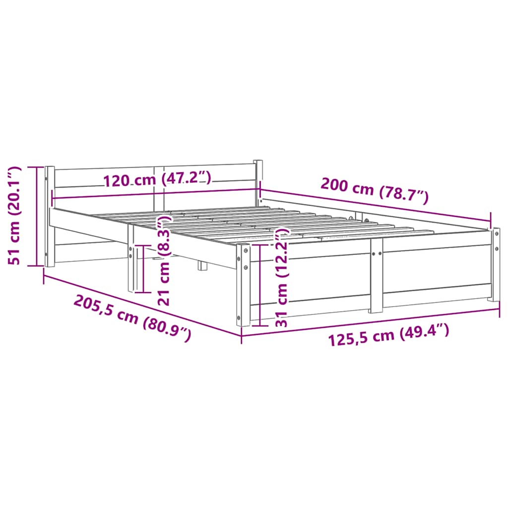 Πλαίσιο Κρεβατιού Μαύρο 120 x 200 εκ. από Μασίφ Ξύλο