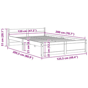 Πλαίσιο Κρεβατιού Μαύρο 120 x 200 εκ. από Μασίφ Ξύλο