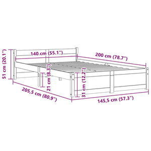 Σκελετός Κρεβατιού Χωρίς Στρώμα 140x200 εκ Μασίφ Ξύλο - Pakobazaar