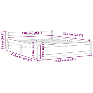 Πλαίσιο Κρεβατιού Λευκό 150 x 200 εκ. Μασίφ Ξύλο King Size - Pakobazaar