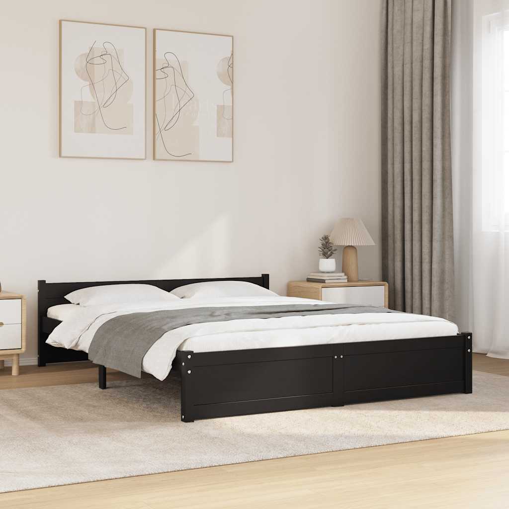 Πλαίσιο Κρεβατιού Μαύρο 150 x 200 εκ. Μασίφ Ξύλο King Size