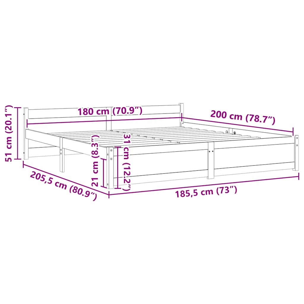 Πλαίσιο Κρεβατιού 180 x 200 εκ. Μασίφ Ξύλο Super King Size