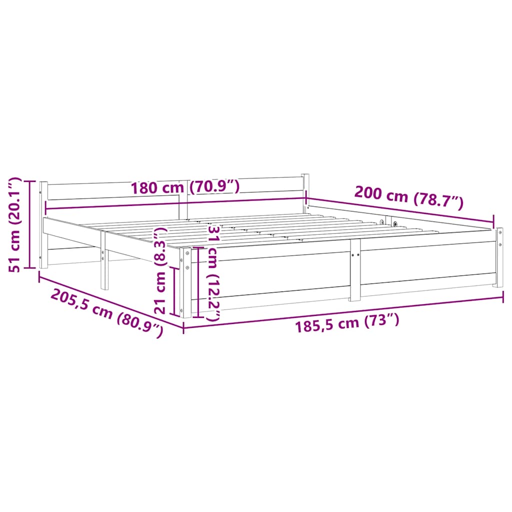 Πλαίσιο Κρεβατιού 180 x 200 εκ. Μασίφ Ξύλο Super King Size
