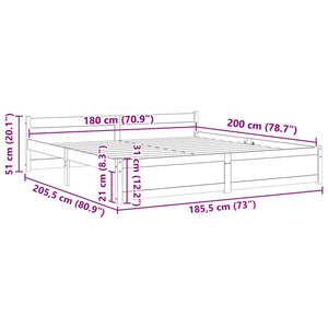 Πλαίσιο Κρεβατιού Λευκό 180 x 200 εκ. Μασίφ Ξύλο Super King