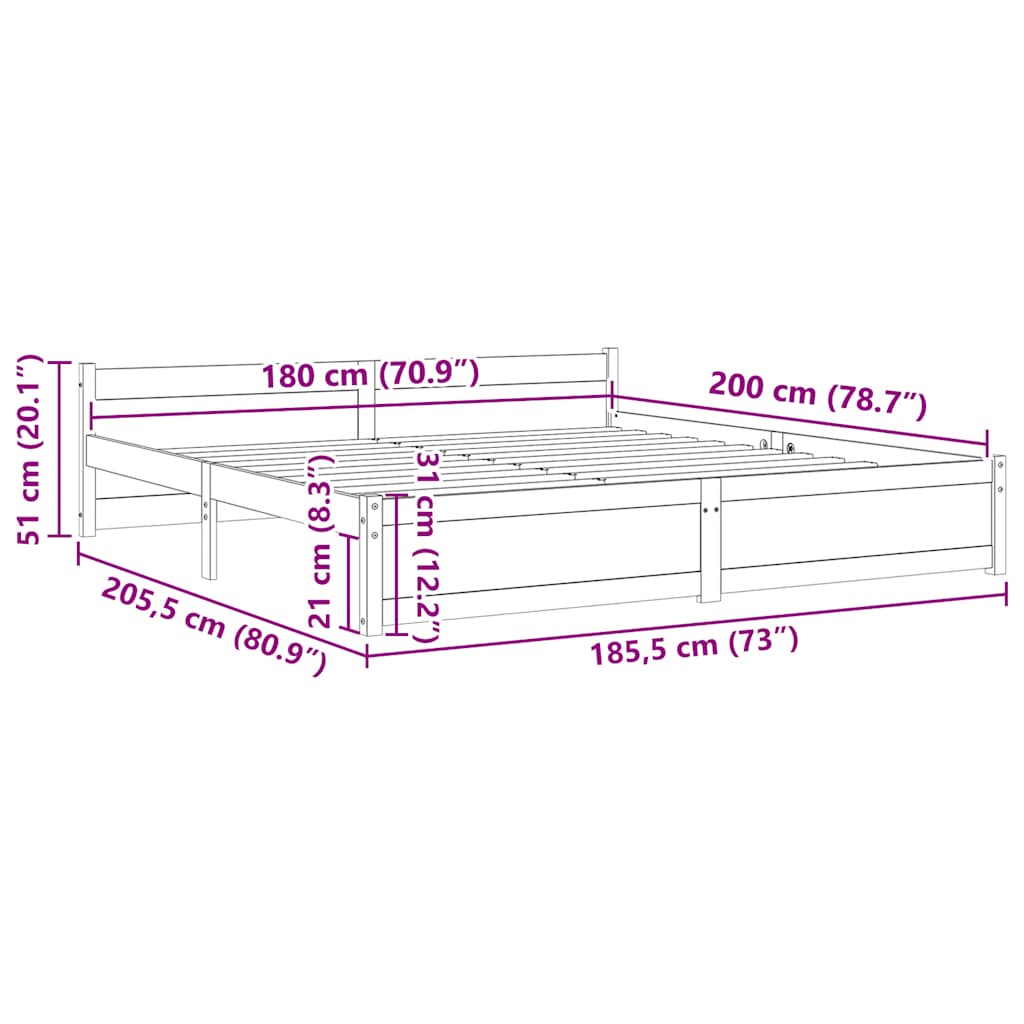 Πλαίσιο Κρεβατιού Μελί 180 x 200 εκ. Μασίφ Ξύλο Super King