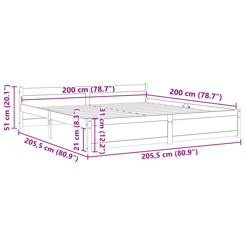 Πλαίσιο Κρεβατιού Καφέ Μελί 200 x 200 εκ. από Μασίφ Ξύλο
