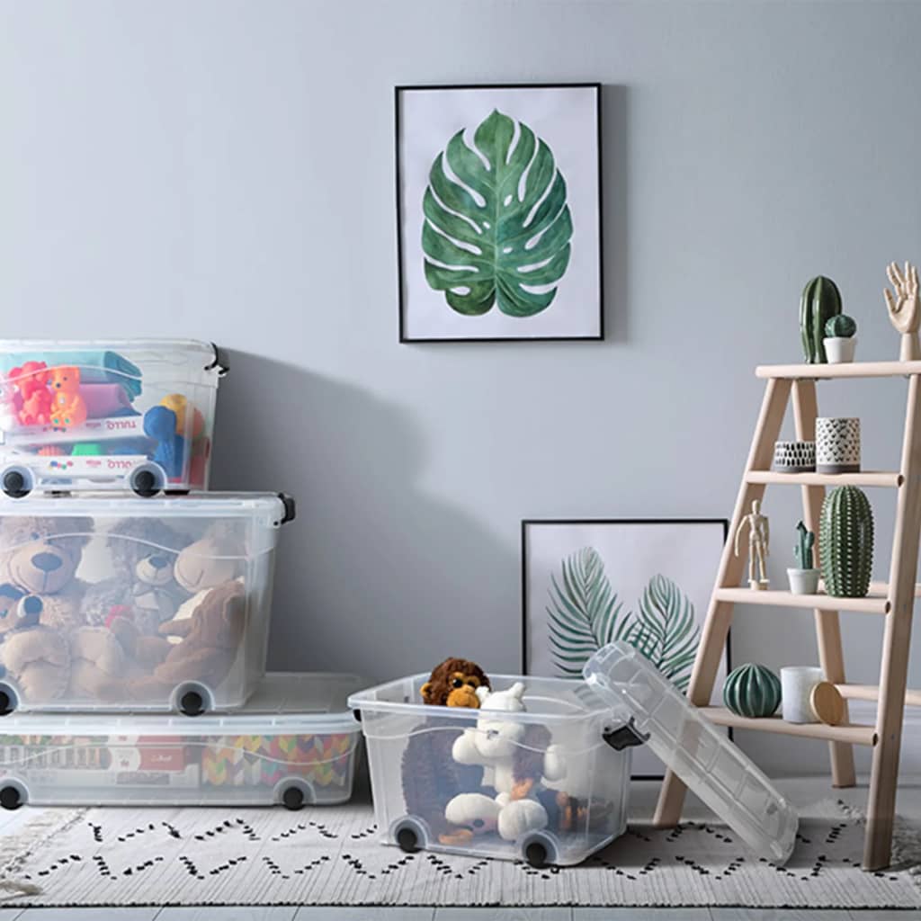 Κουτιά Αποθήκευσης με Τροχούς & Καπάκια 5 τεμ. Διαφανή 40 Λίτρα - Pakobazaar