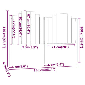 Κεφαλάρι Κρεβατιού Μαύρο 156x4x110 εκ. Μασίφ Ξύλο Πεύκου
