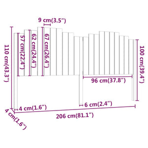 Κεφαλάρι Κρεβατιού Γκρι 206x4x110 εκ. από Μασίφ Ξύλο Πεύκου
