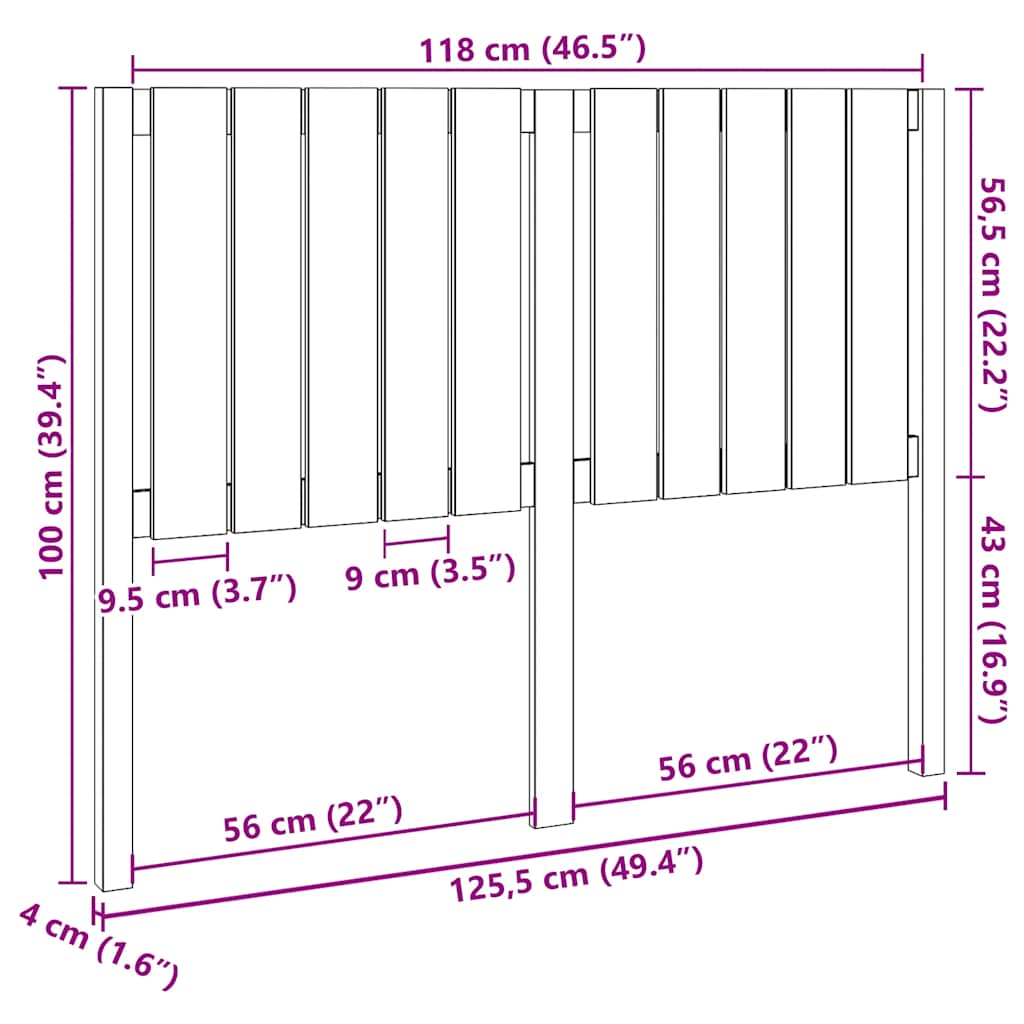 Κεφαλάρι Κρεβατιού Μαύρο 125,5 x 4 x 100 εκ. Μασίφ Ξύλο Πεύκου