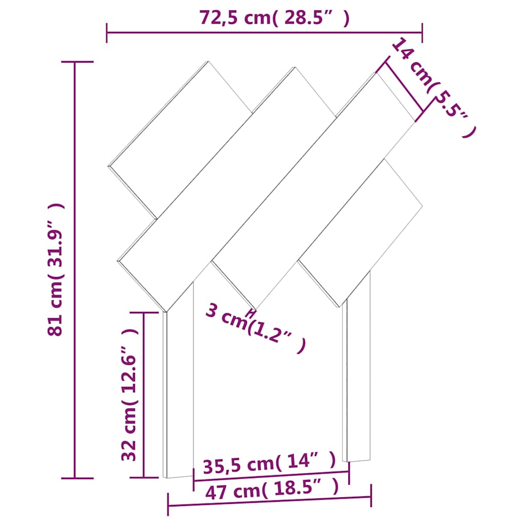Κεφαλάρι Κρεβατιού72,5x3x81 εκ. από Μασίφ Ξύλο Πεύκου