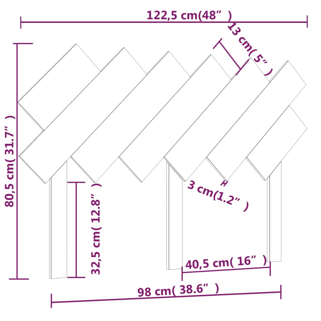 Κεφαλάρι Κρεβατιού Λευκό 122,5x3x80,5 εκ. από Μασίφ Ξύλο Πεύκου