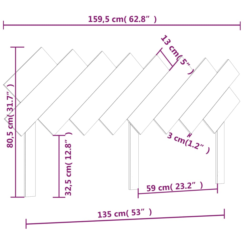 Κεφαλάρι Κρεβατιού Μαύρο 159,5x3x80,5 εκ. Μασίφ Ξύλο Πεύκου
