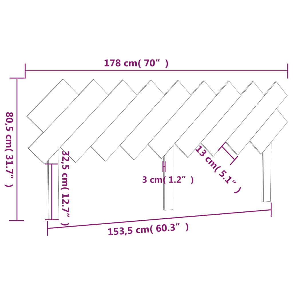 Κεφαλάρι Κρεβατιού Μελί 178x3x80,5 εκ. από Μασίφ Ξύλο Πεύκου