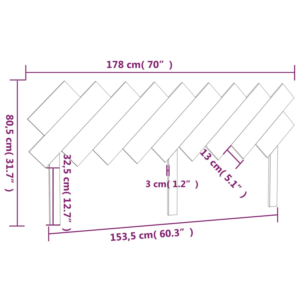 Κεφαλάρι Κρεβατιού Μαύρο 178x3x80,5 εκ. Μασίφ Ξύλο Πεύκου