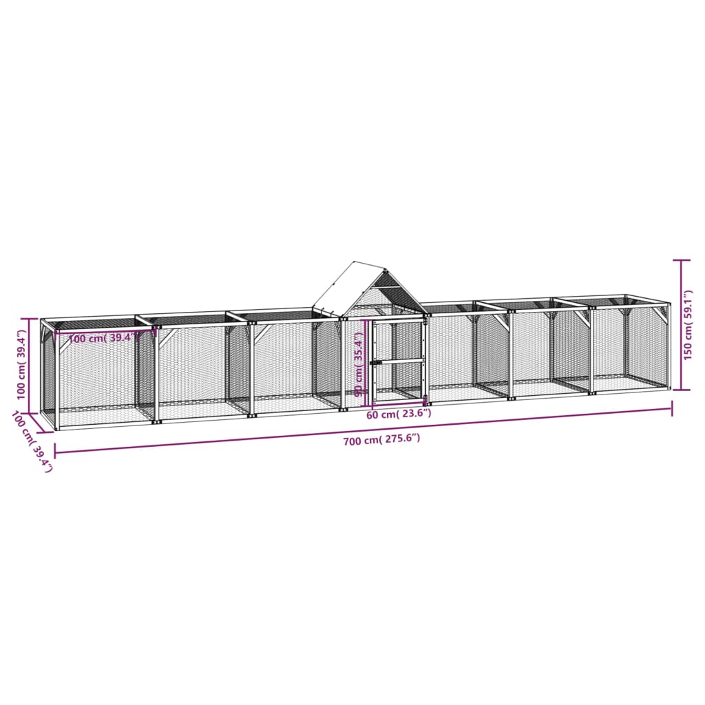 Κοτέτσι 700x100x150 εκ. από Μασίφ Εμποτισμένο Ξύλο Πεύκου - PAKOBAZAAR